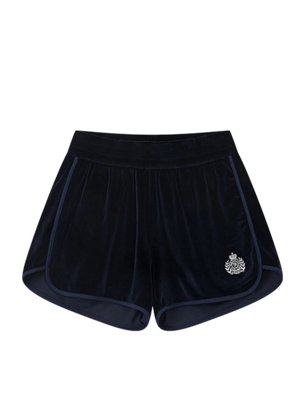 Holiday Vintage Velvet Lounge Shorts - Navy with Embroidered Crest size 6